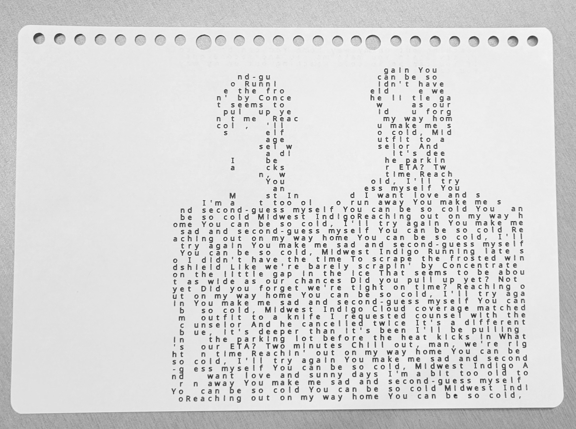 ASCII art plotted on paper using pen plotter